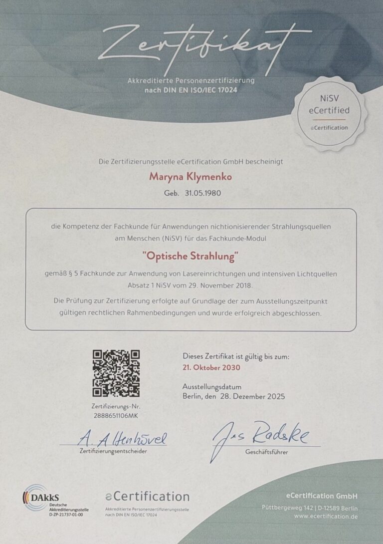 Optische Strahlung — Zertifikat-Scan